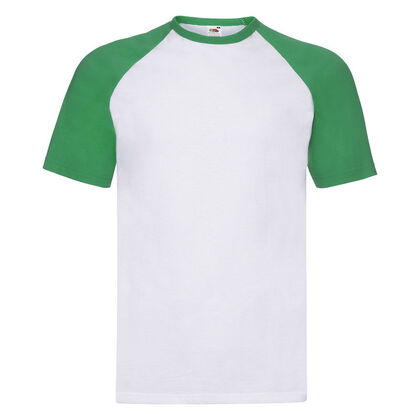 Бяла мъжка тениска със зелени ръкави С23-6