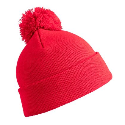 Червена зимна шапка с пом пом С2335-2