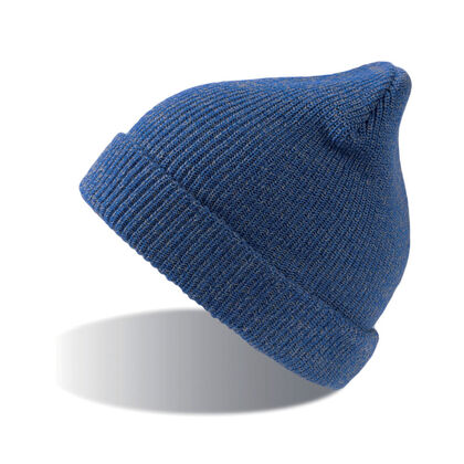 Плетена двуслойна шапка в синьо С2698-4