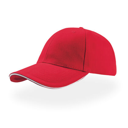 Памучна червена шапка с бял кант С2658-17
