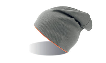 Трикотажна двулицева шапка сиво с оранжево С2703-5