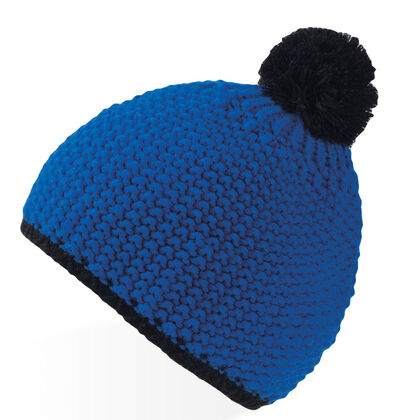 Плетена синя шапка с папулка С2829-4