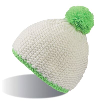 Бяла плетена шапка с папулка С2829-7