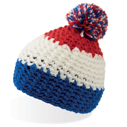 Трицветна плетена шапка с папулка С2828-1